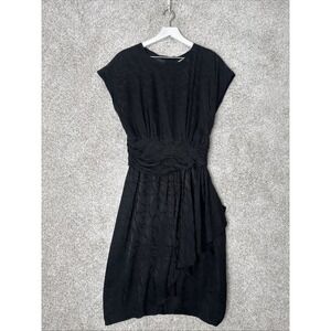 Vintage Argenti 100% Silk Midi Dress‎ Cap Sleeve Black - Size 10